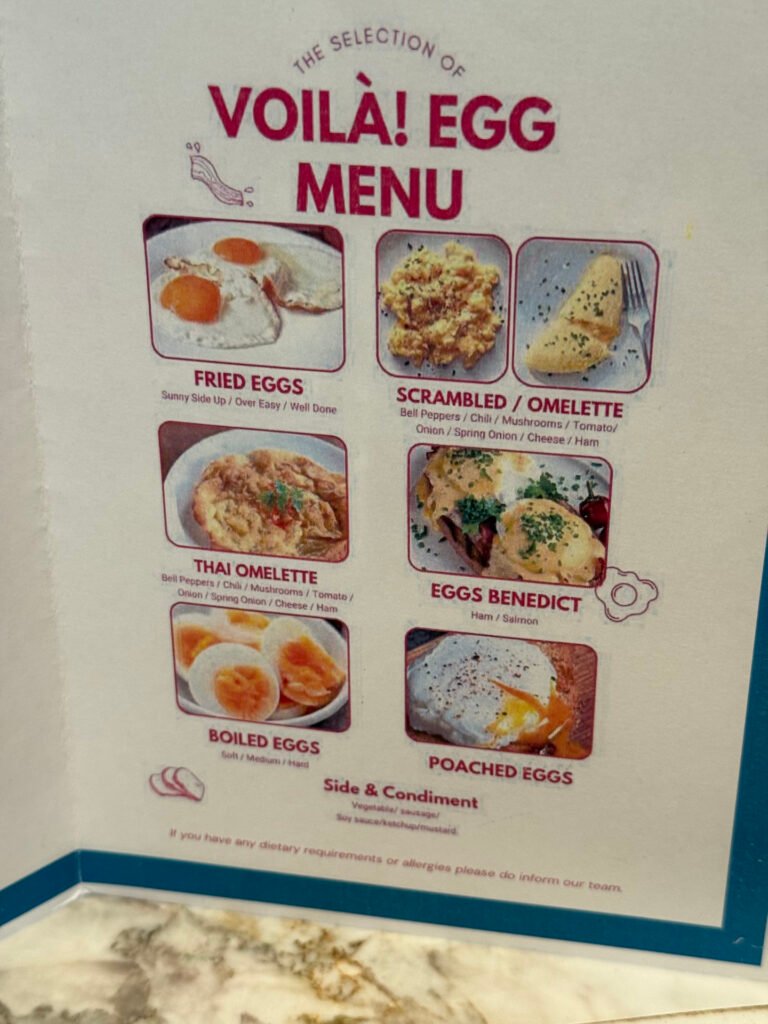 Sofitel Bangkok Voila Breakfast A La Carte Egg Menu Card